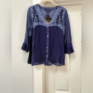 Elegant Blue Embroidered Blouse